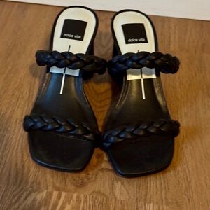 Dolce Vita Black Braided Double-Strap Slide Mules